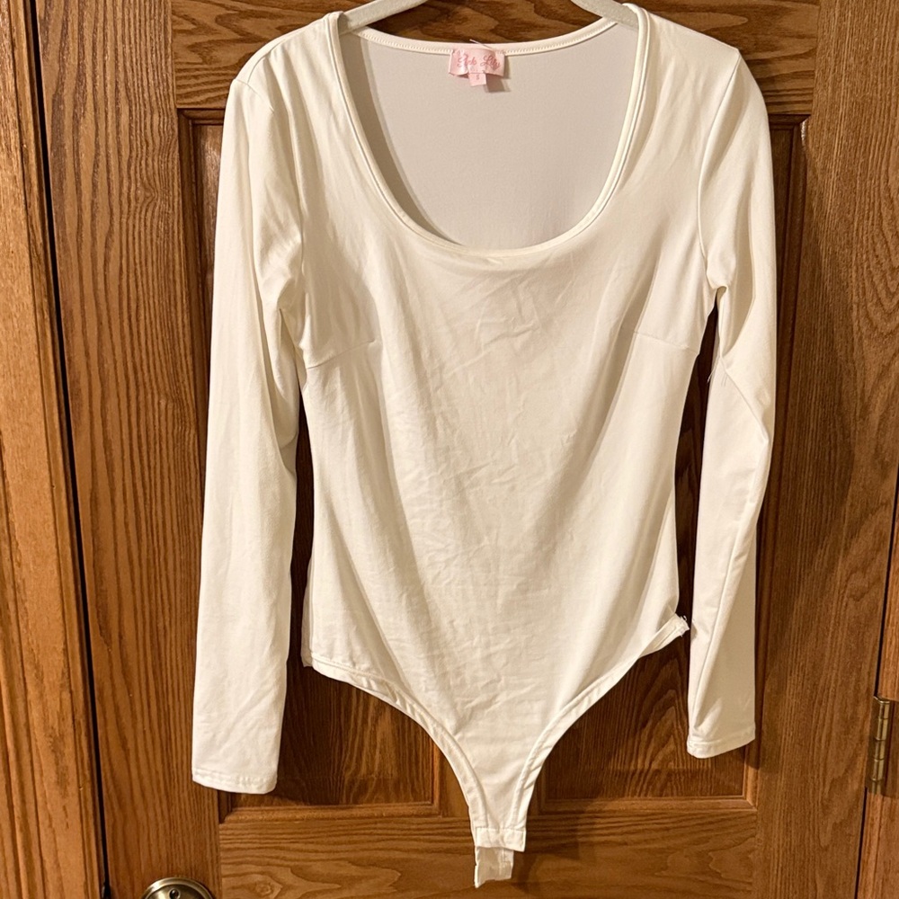 Pink Lily White Scoop Neck Bodysuit
